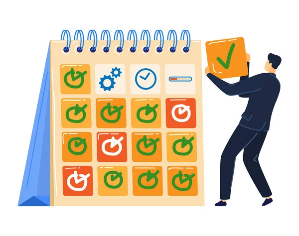 Gerenciamento de tempo, marca de calendário trabalho concluído, prazo de programação, isolado em branco, design, ilustração vetorial de estilo plano. — Vetor de Stock