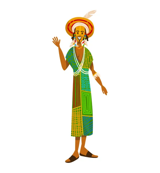 Tribu ethnique, Peuple africain, homme culture vêtements, homme tribal, isolé sur blanc, design, illustration vectorielle de style dessin animé. — Image vectorielle