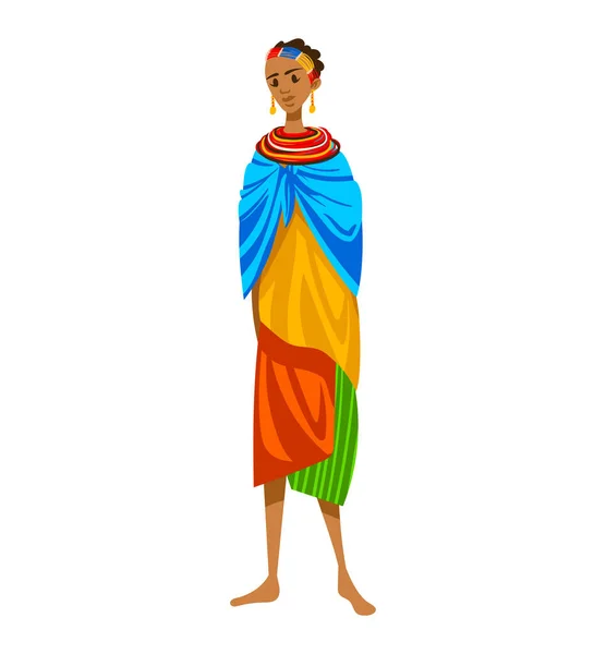 Ethnie africaine, tribu autochtone traditionnelle, fille autochtone culture, isolé sur blanc, design, dessin animé style vectoriel illustration. — Image vectorielle