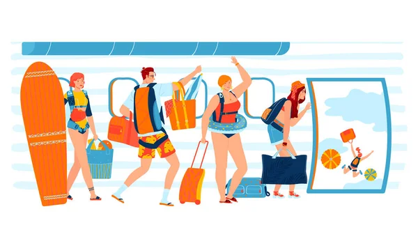 Férias de verão, avião de viagem, viagem de transporte, temporada de praia, conceito de turismo, design, ilustração vetorial estilo cartoon. — Vetor de Stock