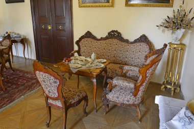 Bruntal Şatosu 'nun içi. Rönesans ve barok stili bu binada eşsiz bir şekilde birleşir. Moravya, Çek Cumhuriyeti.