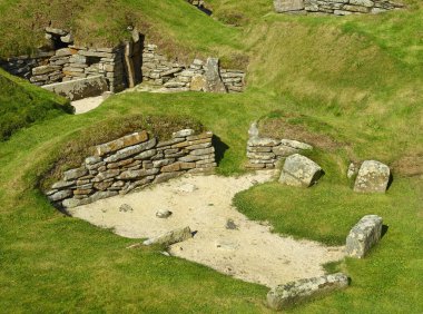 Skara Brae, Neolitik Orkney 'in Kalbi' nin bir parçası olan UNESCO Dünya Mirasları Alanı, İskoçya, İngiltere