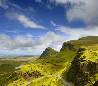 Skye Adası 'ndaki Quiraing dağlarının manzara manzarası, İskoçya, İngiltere