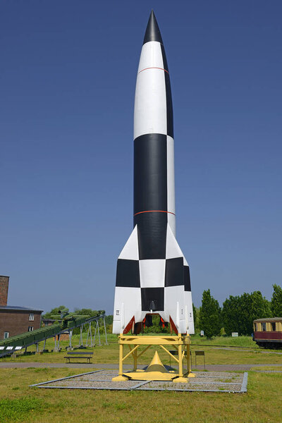 German WW2 V2 rocket in Peenemuende (Peenemnde), Germany. From 1943 onwards large numbers of the rocket were manucactured in underground production facilities.