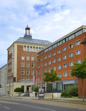 Stralsund, Baltık oteli olan şehir sokağı. Stralsund, UNESCO, Almanya 'nın Dünya Mirası Alanıdır