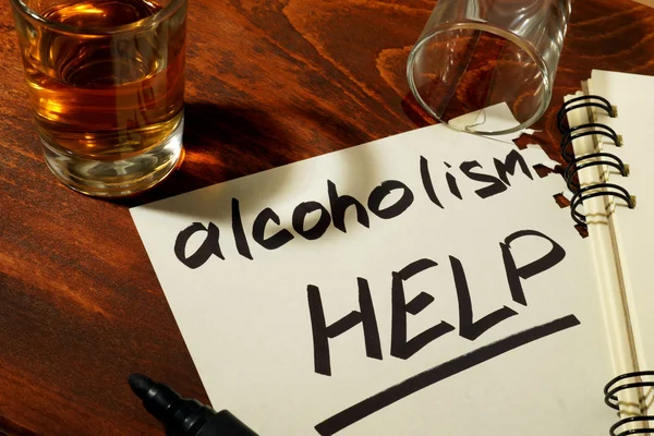 Words alcoholism HELP written on a paper. — Stock Photo, Image