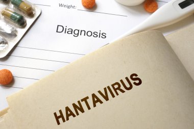 Sayfa word Hantavirus ile ve gözlük. Tıp kavramı.