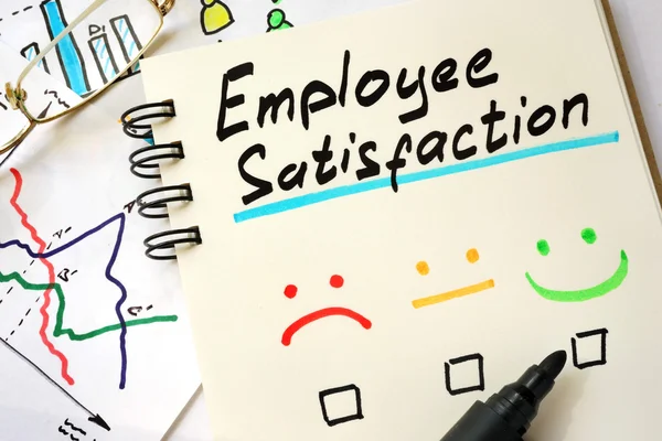 Jel dolgozói elégedettség notebook a weblapon. — Stock Fotó