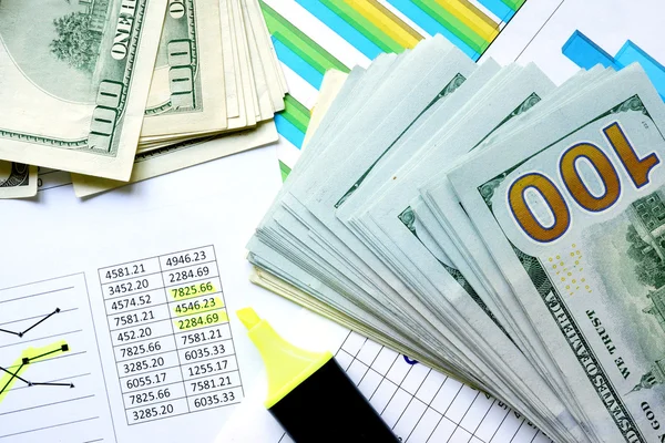 Money with colorful charts and marker. Finance concept. — Stock Photo, Image