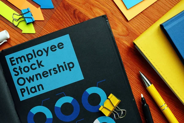 Employee Stock Ownership Plan ESOP and chart on the pages. — 스톡 사진