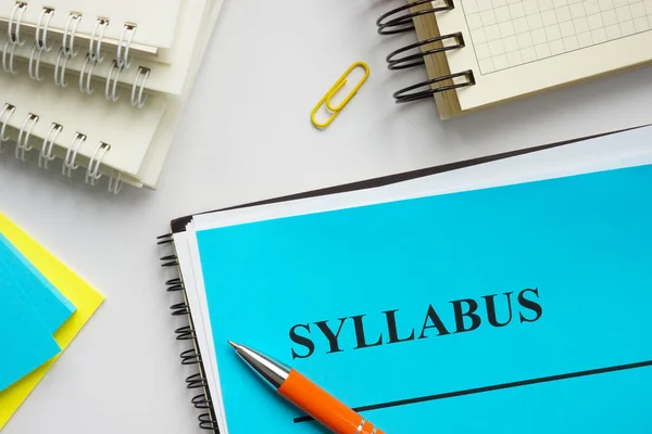 Syllabus educatief plan en papieren op het bureau. — Stockfoto
