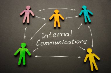 Internal communications words and arrows connected figures. clipart