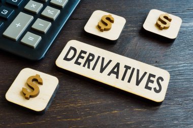 Derivatives word on the plate near calculator. clipart