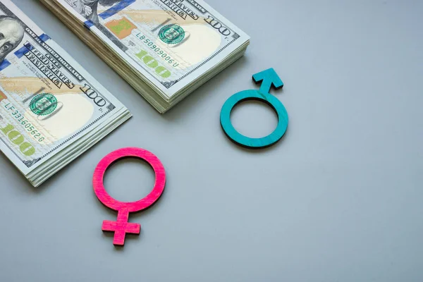 Cinsiyet eşitsizliği olarak para ve semboller veya ödeme boşluğu. — Stok fotoğraf