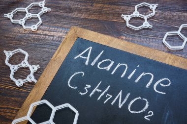 Plastik modellerle Alanine ve kimyasal formül.