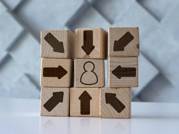 Customer centric concept with cubes, figure and arrows on them. — Stock Photo, Image
