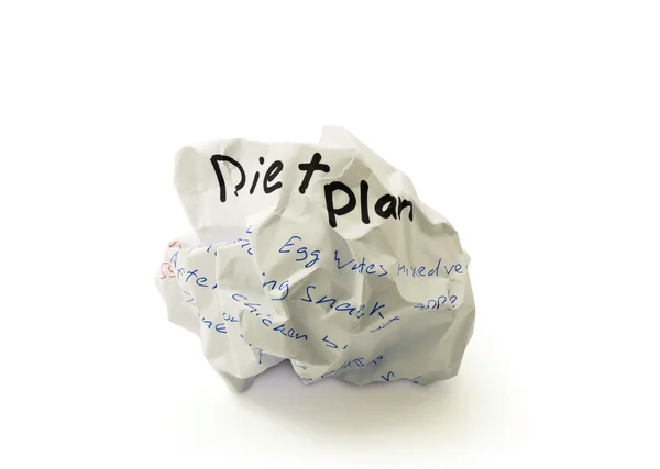 Bola de papel enrugada com as palavras plano de dieta — Fotografia de Stock