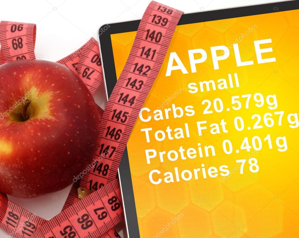 Tablet with Calories In Apple. nutrition facts