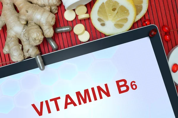 Таблетка со словами витамин b6 — стоковое фото