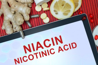 Tablet with words Nicotinic acid (niacin) clipart