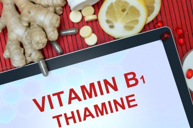 Tablet with words Thiamine (vitamin B1) clipart