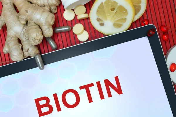 Tablet s aplikací word Biotin — Stock fotografie