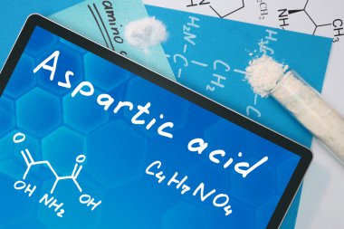 Tablet with the chemical formula of  Aspartic acid. clipart