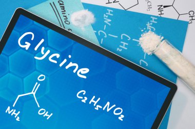 Tablet with the chemical formula of Glycine . clipart