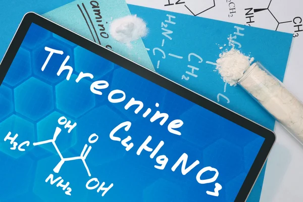 Tabletă cu formula chimică a Threonine  . — Fotografie, imagine de stoc