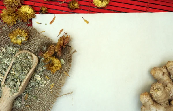 Traditional  herbal medicine. Herbs used in chinese medicine  with space for text — Stock Photo, Image