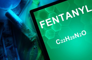Tablet with the chemical formula of Fentanyl. clipart
