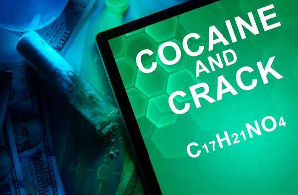 Tablet with the chemical formula of Cocaine and crack. — Stock Photo, Image