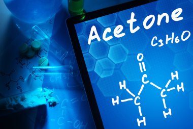 Tablet with the chemical formula of Acetone. clipart