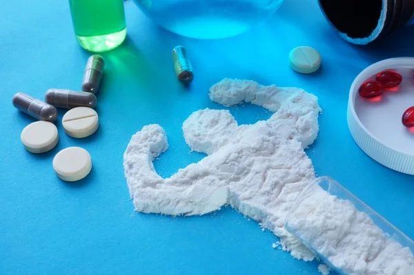 Protein gelen erkek figürü. Spor ve beslenme ve Takviyeler.