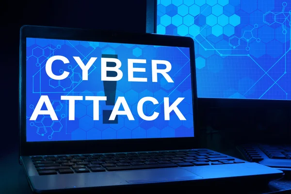 Computador com palavras cyber attac . — Fotografia de Stock