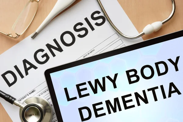 Tablet met diagnose Lewy body-dementie en stethoscoop. — Stockfoto