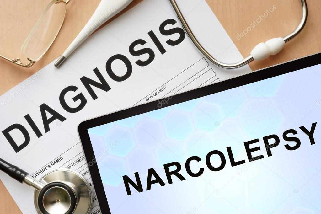 Tablet with diagnosis narcolepsy  and stethoscope.