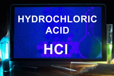 Tablet with chemical formula of  hydrochloric acid. clipart