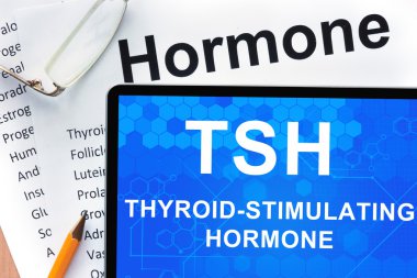 Kağıtları hormonlar listesi ve tablet ile kelime - uyarıcı hormon (Tsh tiroid ile).