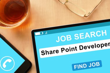 Tablet with Share Point Developer on job search site. clipart