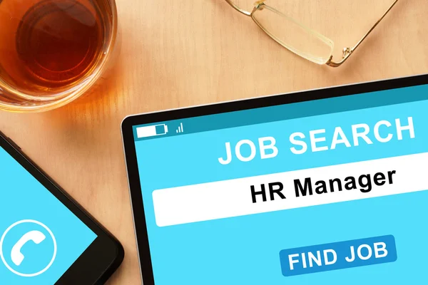 Tablet with HR Manager on job search site. — Stock Photo, Image