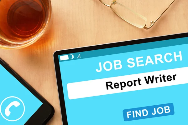 Tablet with Report Writer on job search site. — Stock Photo, Image