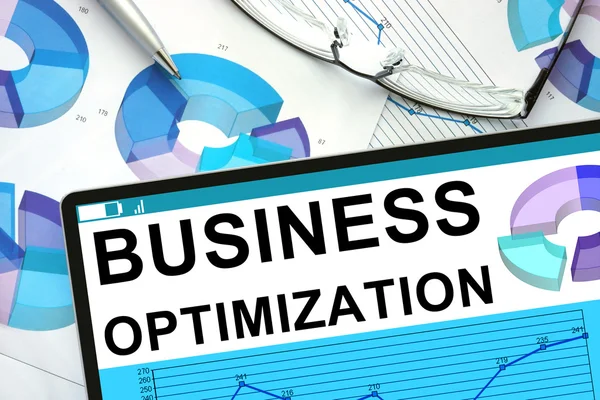 Business Optimization On tablet with graphs. — Stock Photo, Image