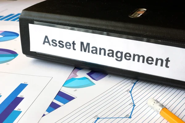 Grafieken en bestandsmap met label Asset Management. — Stockfoto