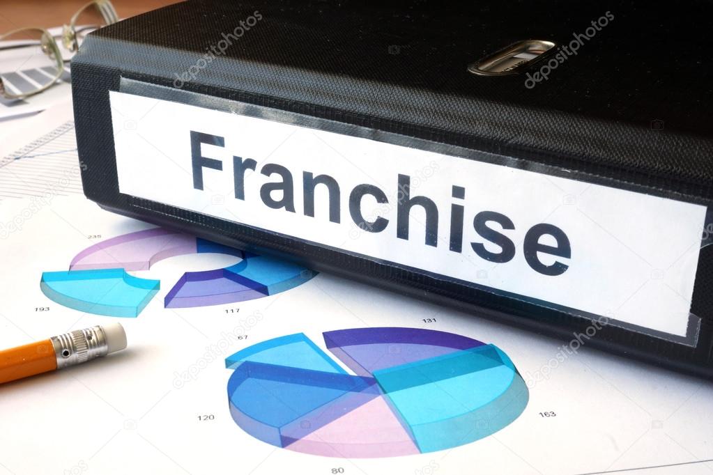 Graphs and file folder with label  franchise.