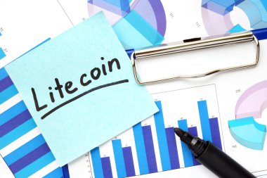 Kelime litecoin ve grafikler ile kağıt.