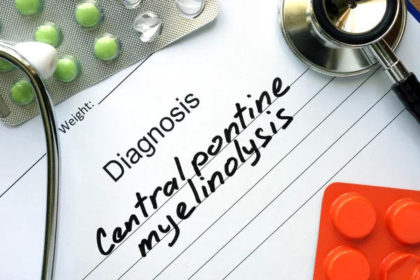 Diagnosis Central pontine myelinolysis and tablets. — Stock Photo, Image