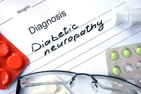 Diagnosis Diabetic neuropathy and tablets. — ストック写真