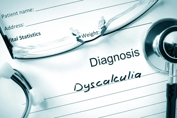Diagnose Dyskalkulie und Tabletten. — Stockfoto