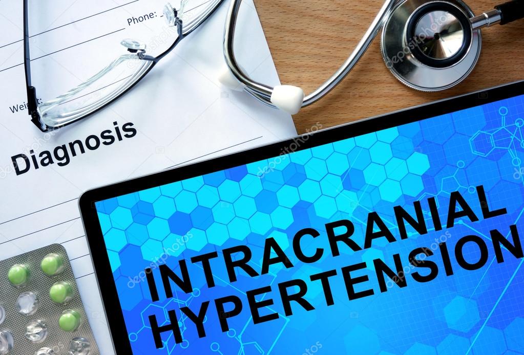 Diagnosis Intracranial hypertension and tablets. Stock Photo by